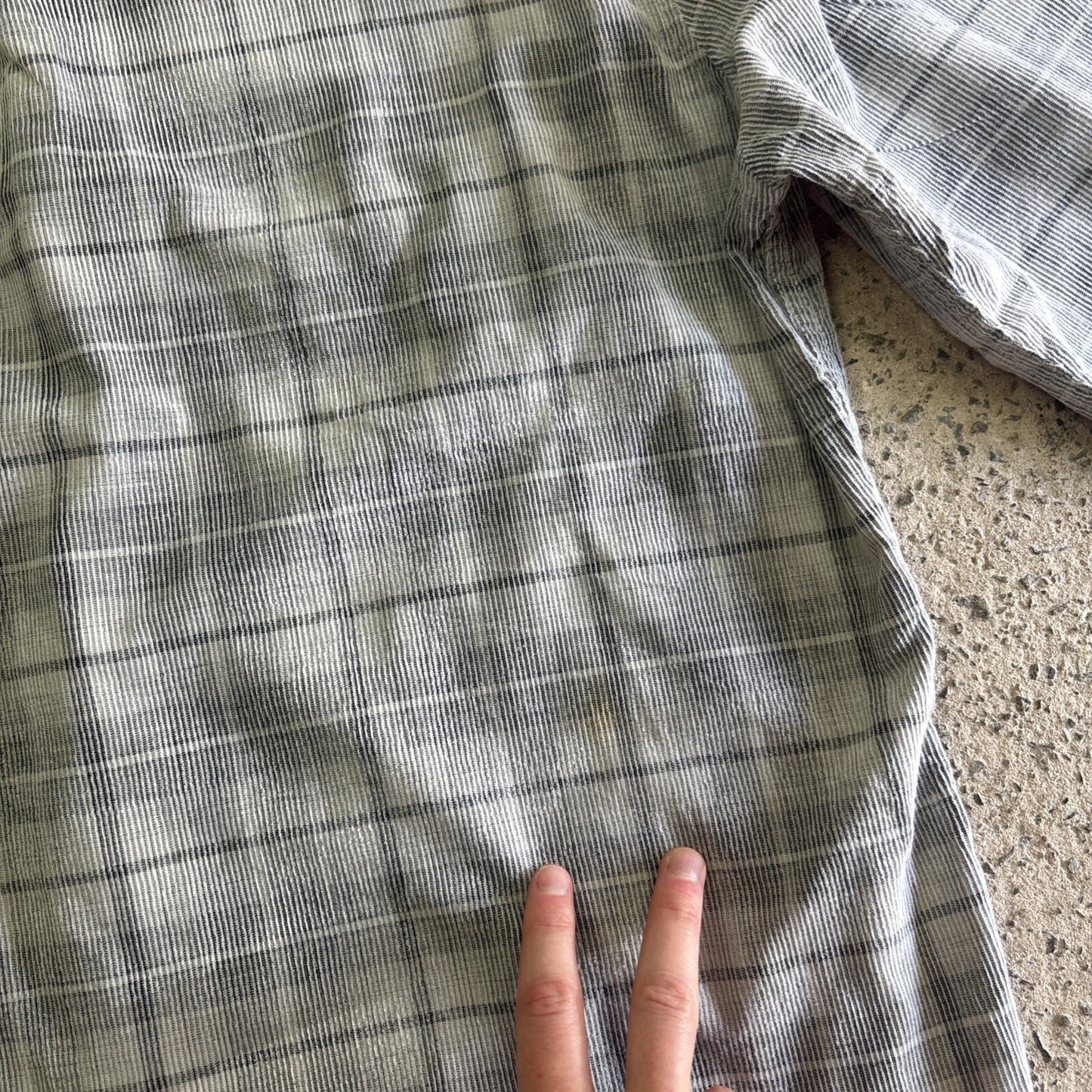 Grey Checkered Corduroy Long Sleeve Shirt | Size L