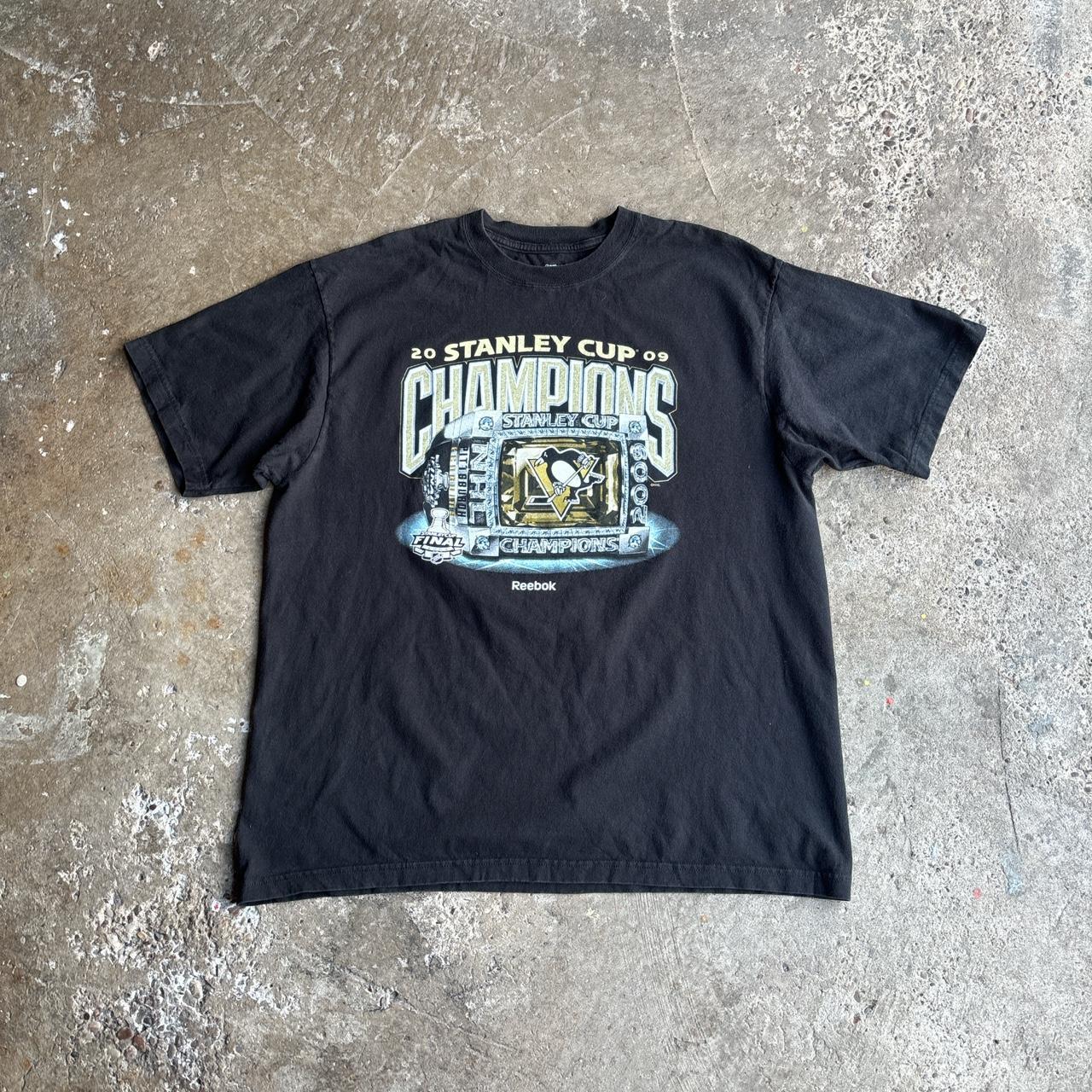 Vintage 2009 Pittsburgh Penguins Stanley Cup NHL Black Reebok T-Shirt