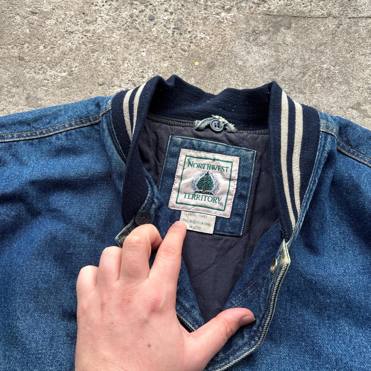 90s Blue Denim and cream letterman jacket