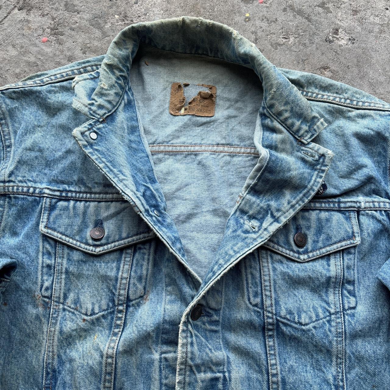 Vintage Blue denim trucker jacket with race car patch