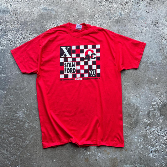 90s single-stitch red graphic tee with Stanford University print - XL