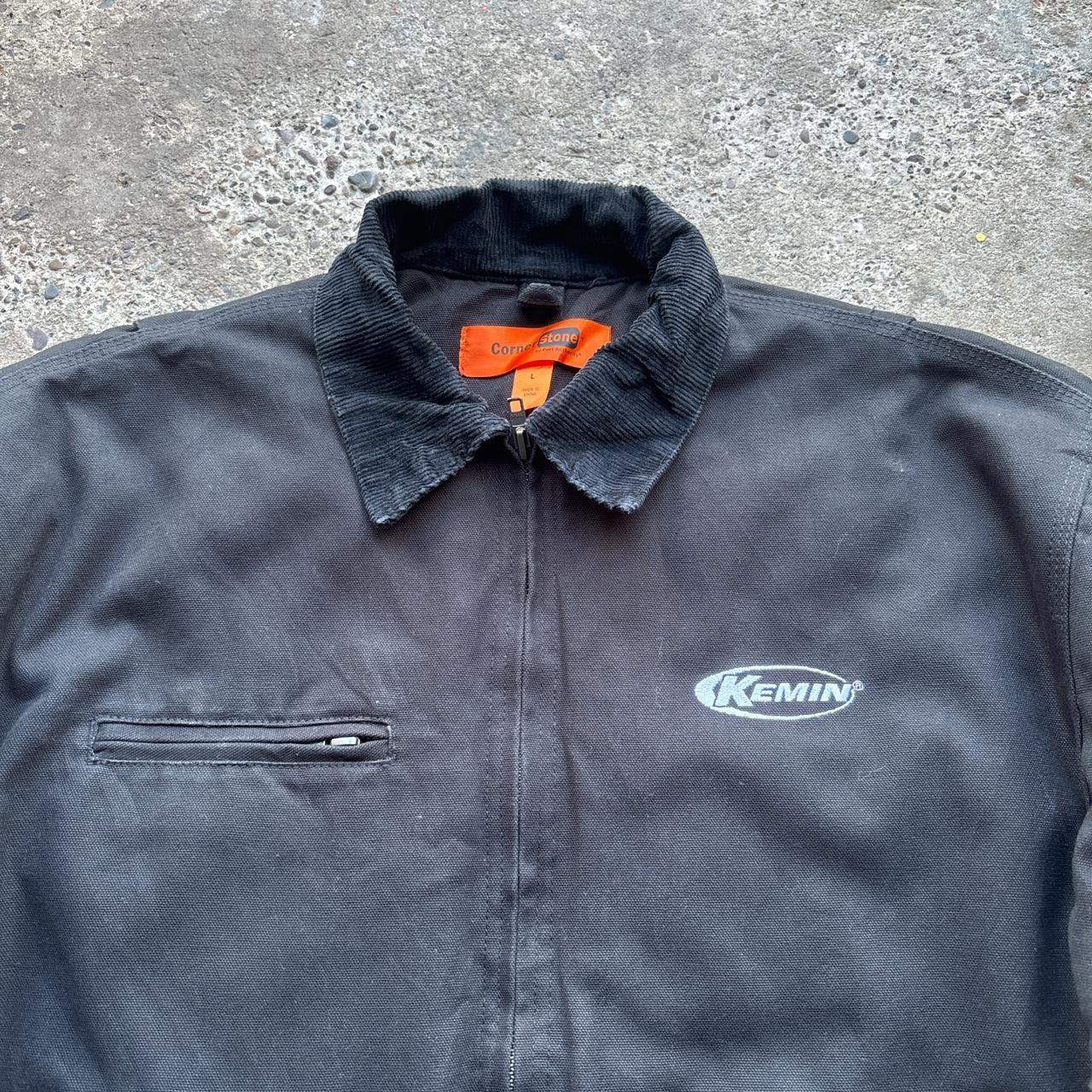 Black workwear jacket with corduroy collar - L