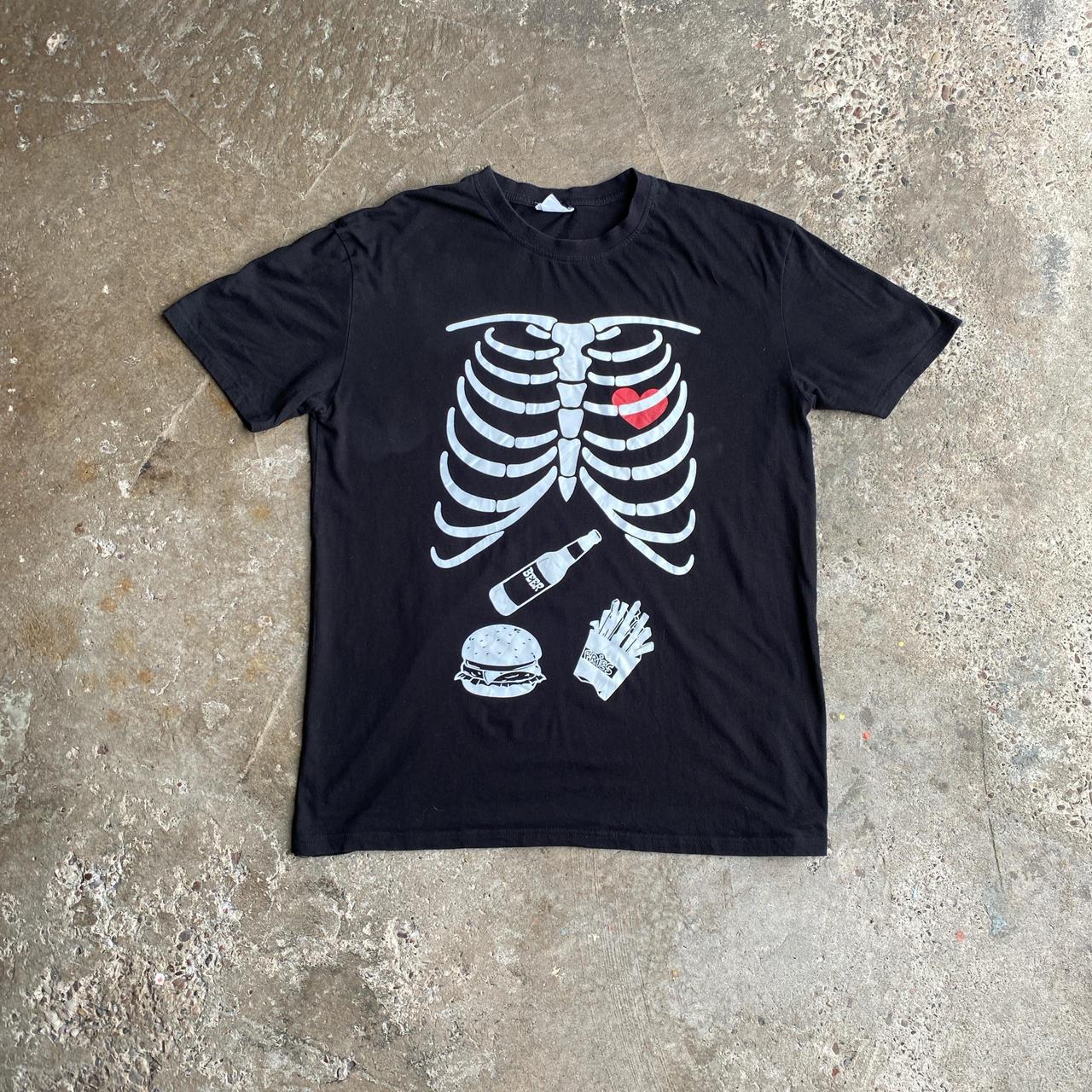 Black Skeleton Graphic Beer T-Shirt - L