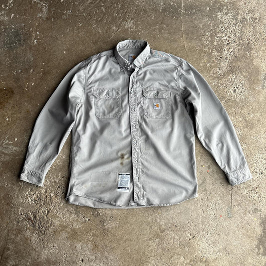 Grey Carhartt FR Long-Sleeve Button Up Workwear Shirt - L