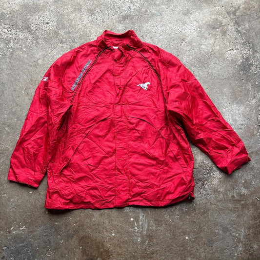 Red Reebok track jacket with embroidered logos