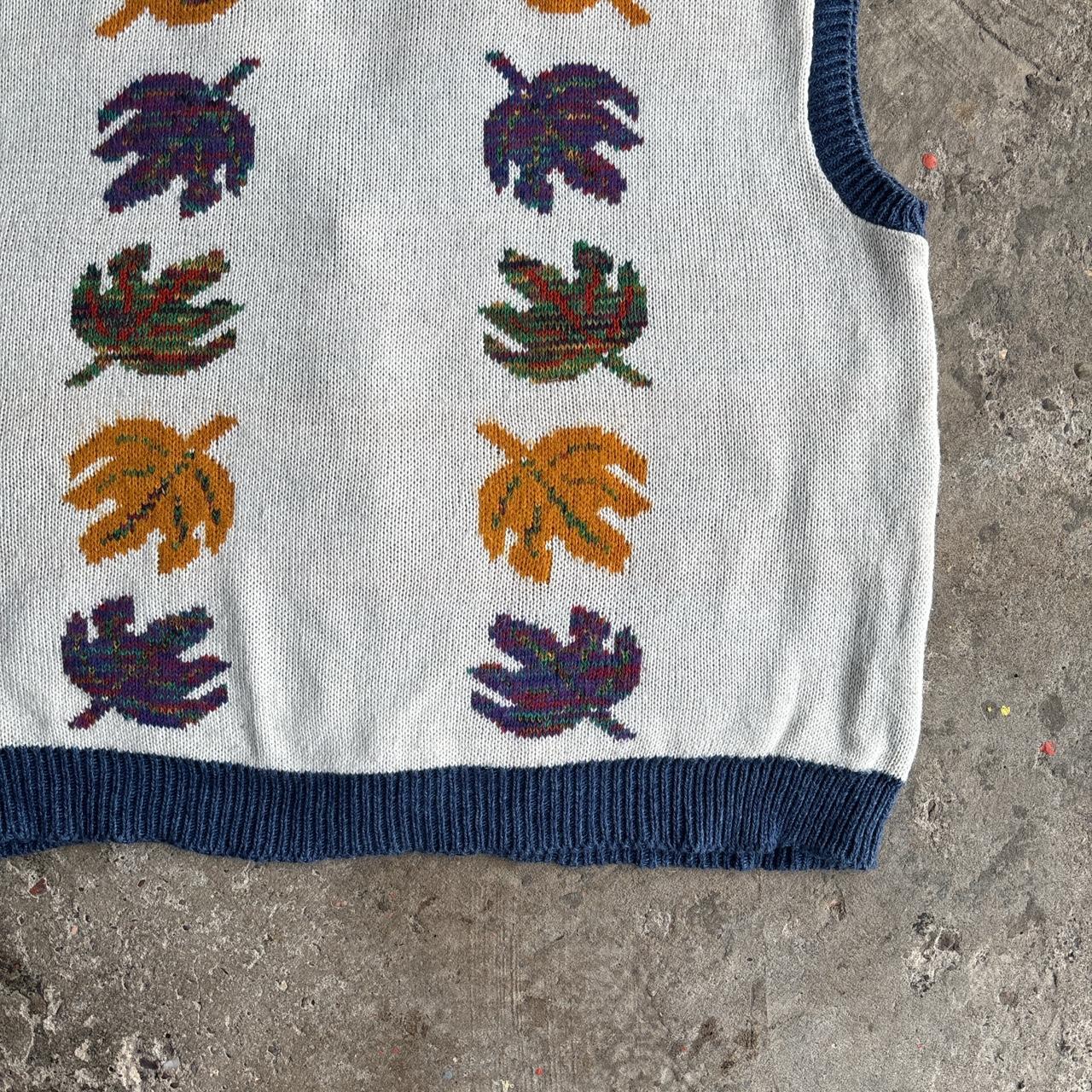 Blue & White Cotton Patterned Vest Jumper - XL