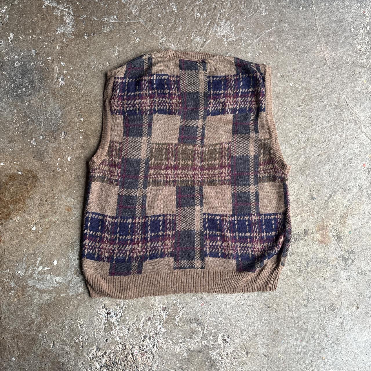 Patterned Brown Knitted Jumper Vest - L