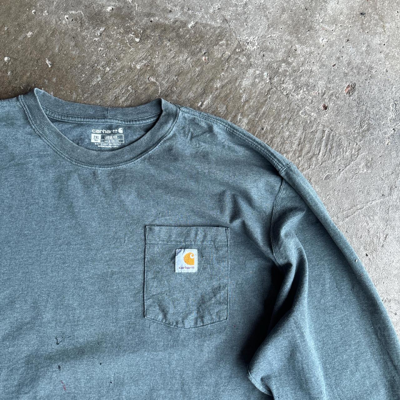 Grey/Blue Distressed Carhartt Long-Sleeve T-Shirt