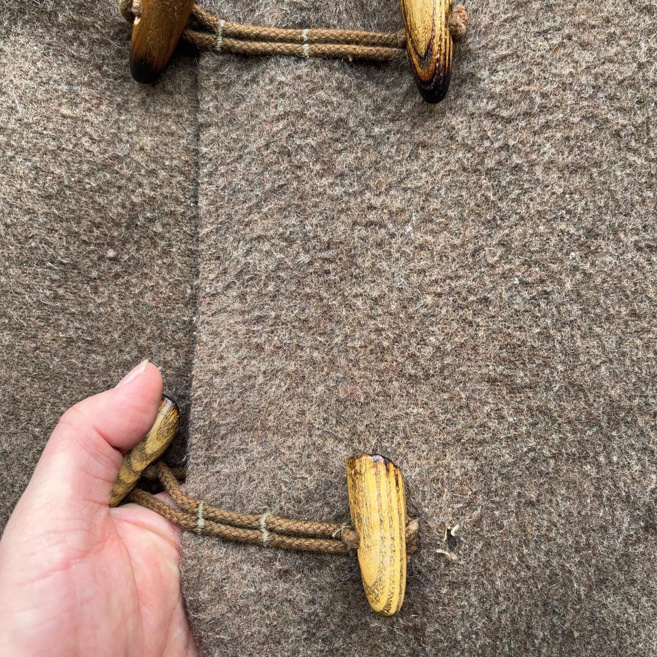 70s Tan and brown wool duffle coat with hood