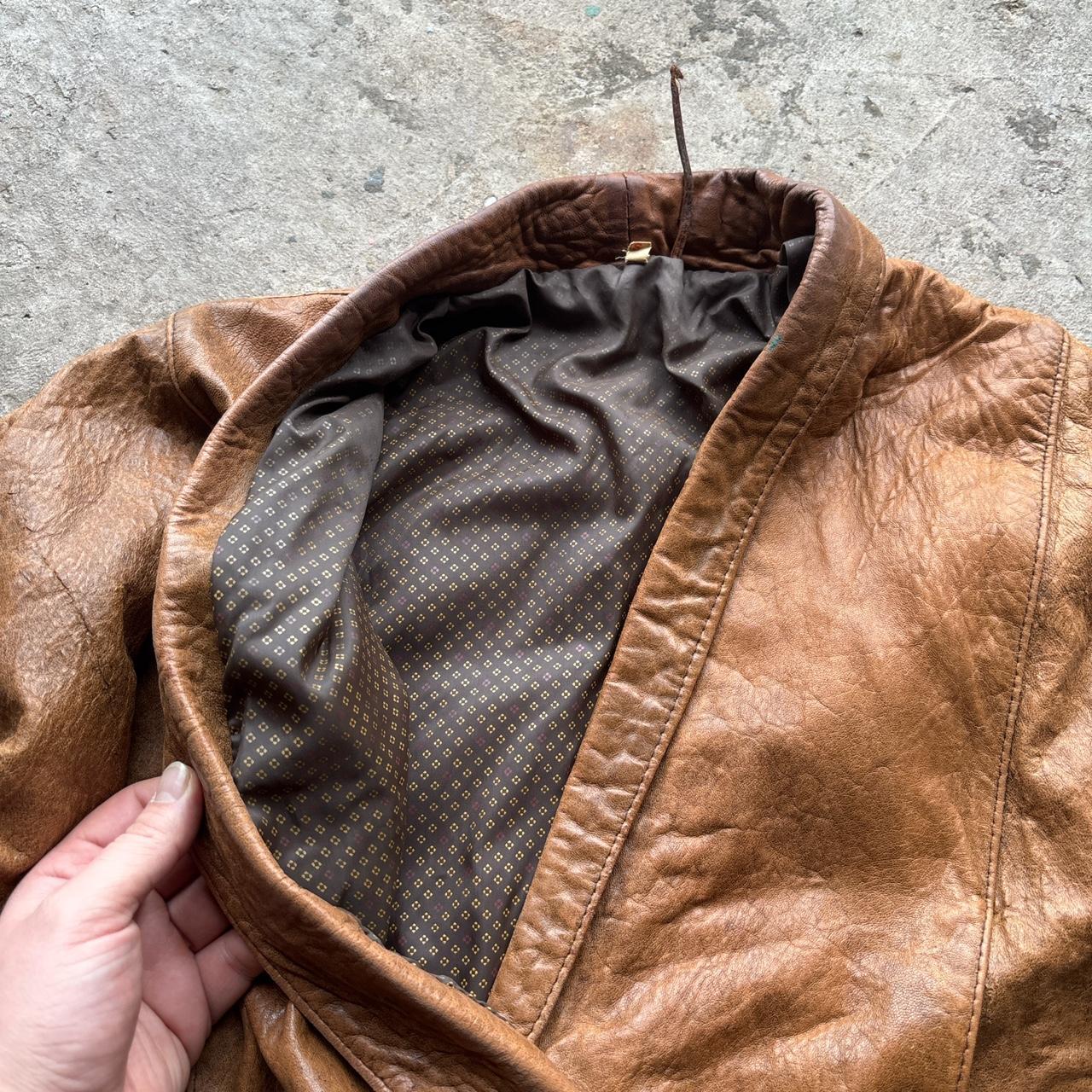Vintage Brown leather jacket with button up front
