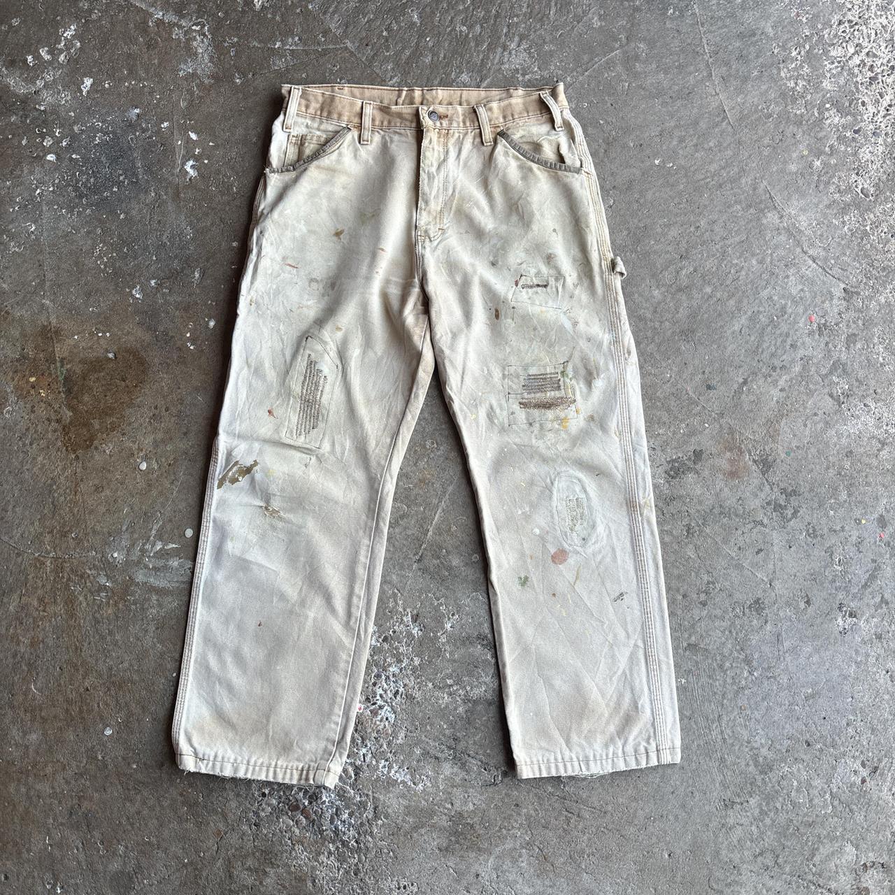 Cream Dickies Distressed Carpenter Pants