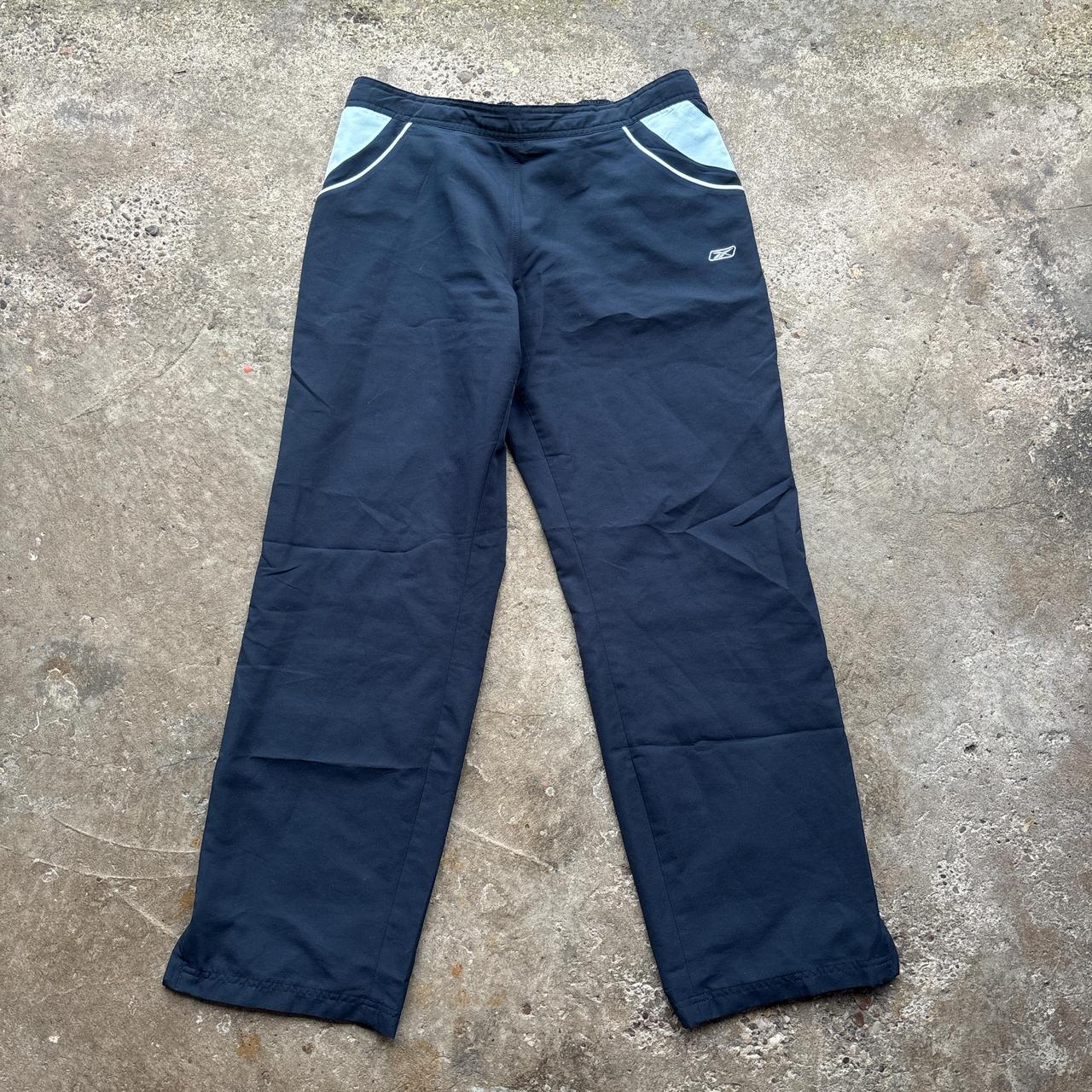 Navy blue Reebok sweatpants with embroidered logo
