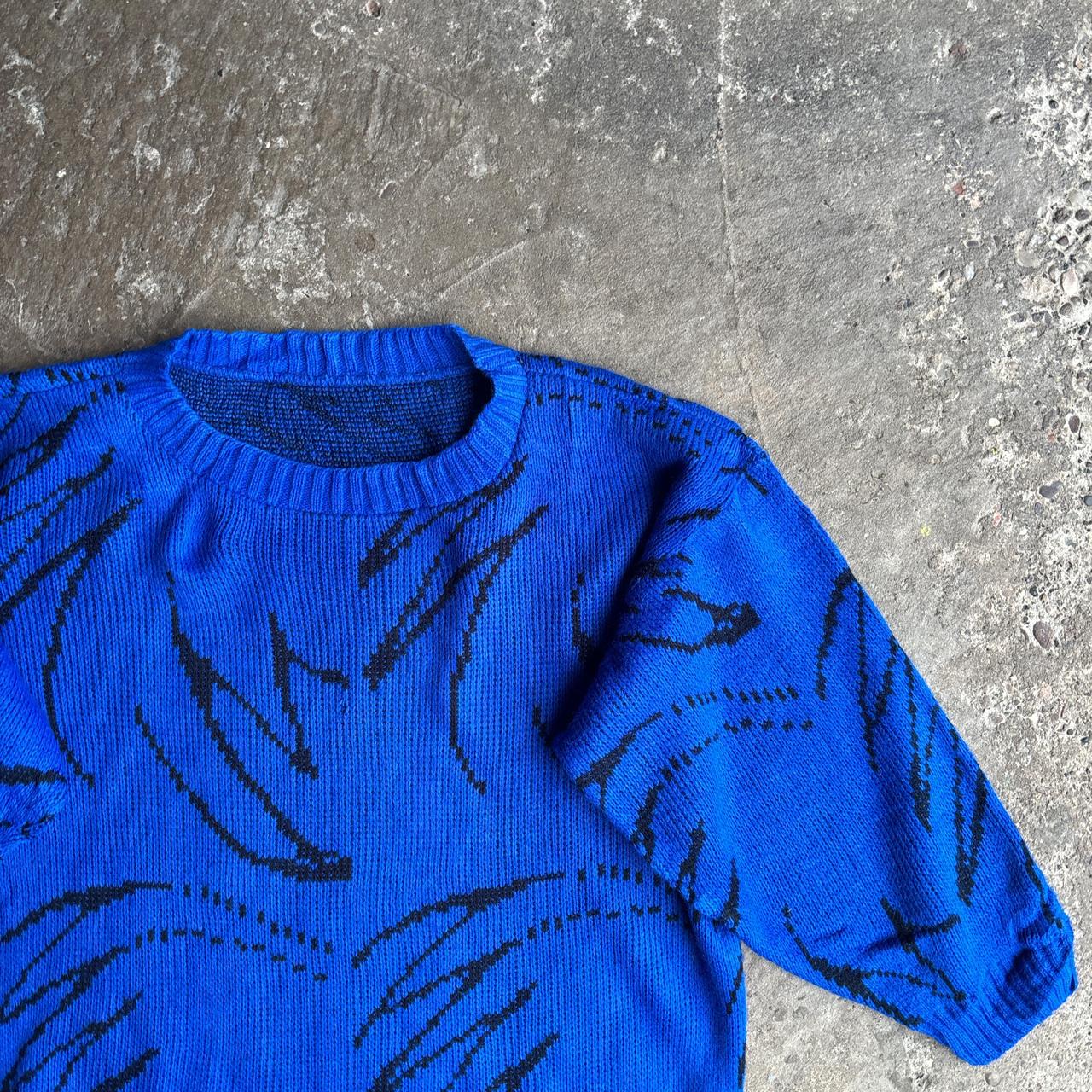 Blue Patterned Design Knitted Sweater - XL