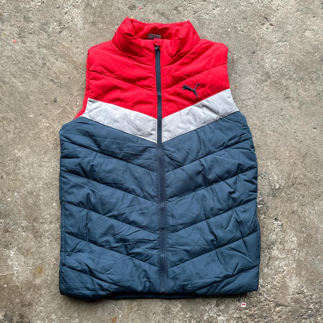 Red, grey and navy Puma puffer gilet