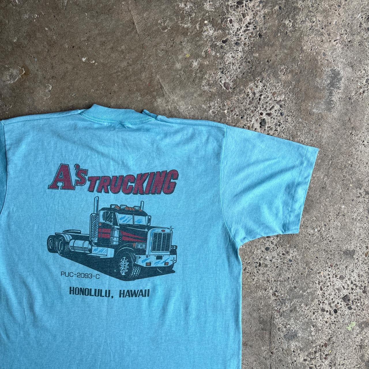 Blue Single Stitch Graphic Truck T-Shirt - L