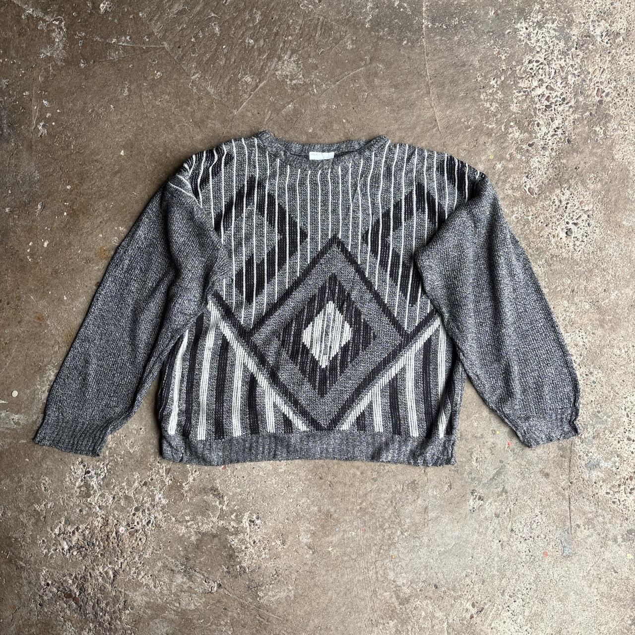Grey Patterned Knitted Jumper - XL