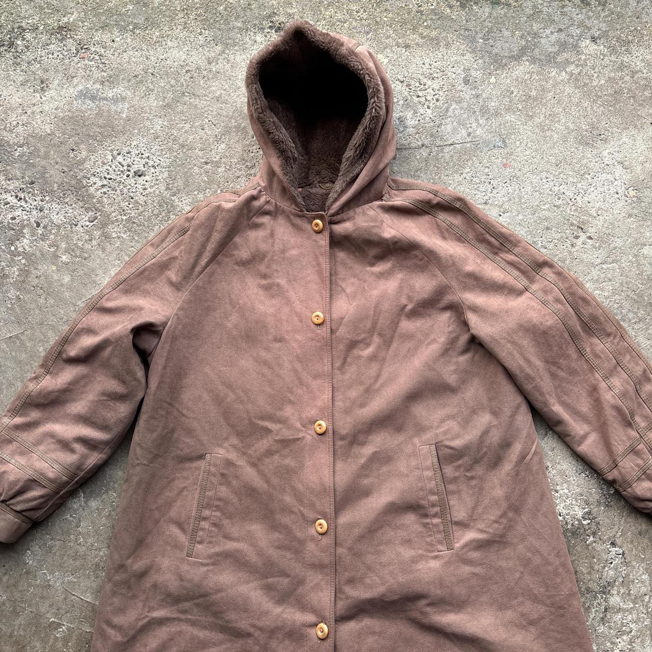 Brown 90s vintage hooded suede trench coat