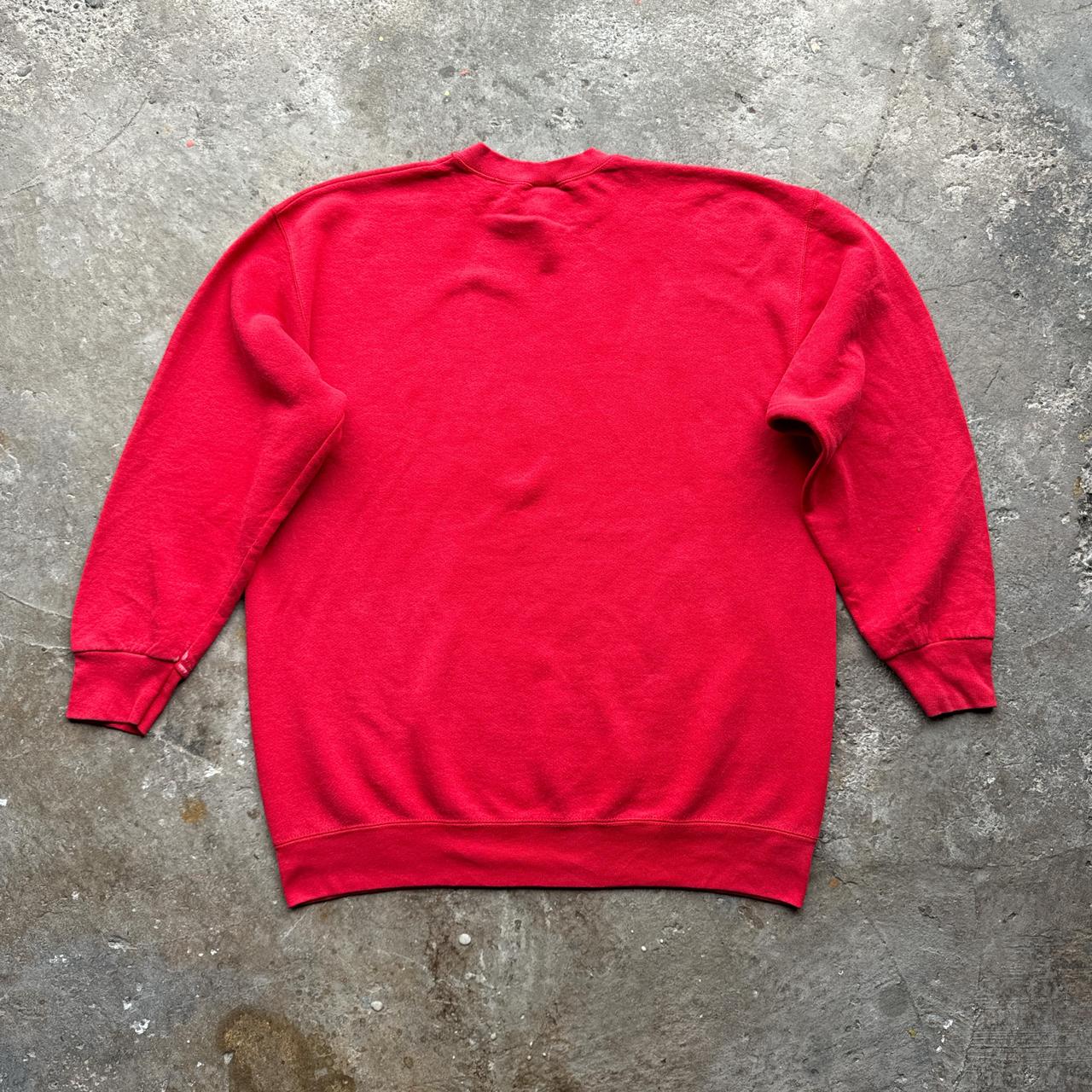 Red graphic sweatshirt printed on Fruit of the Loom