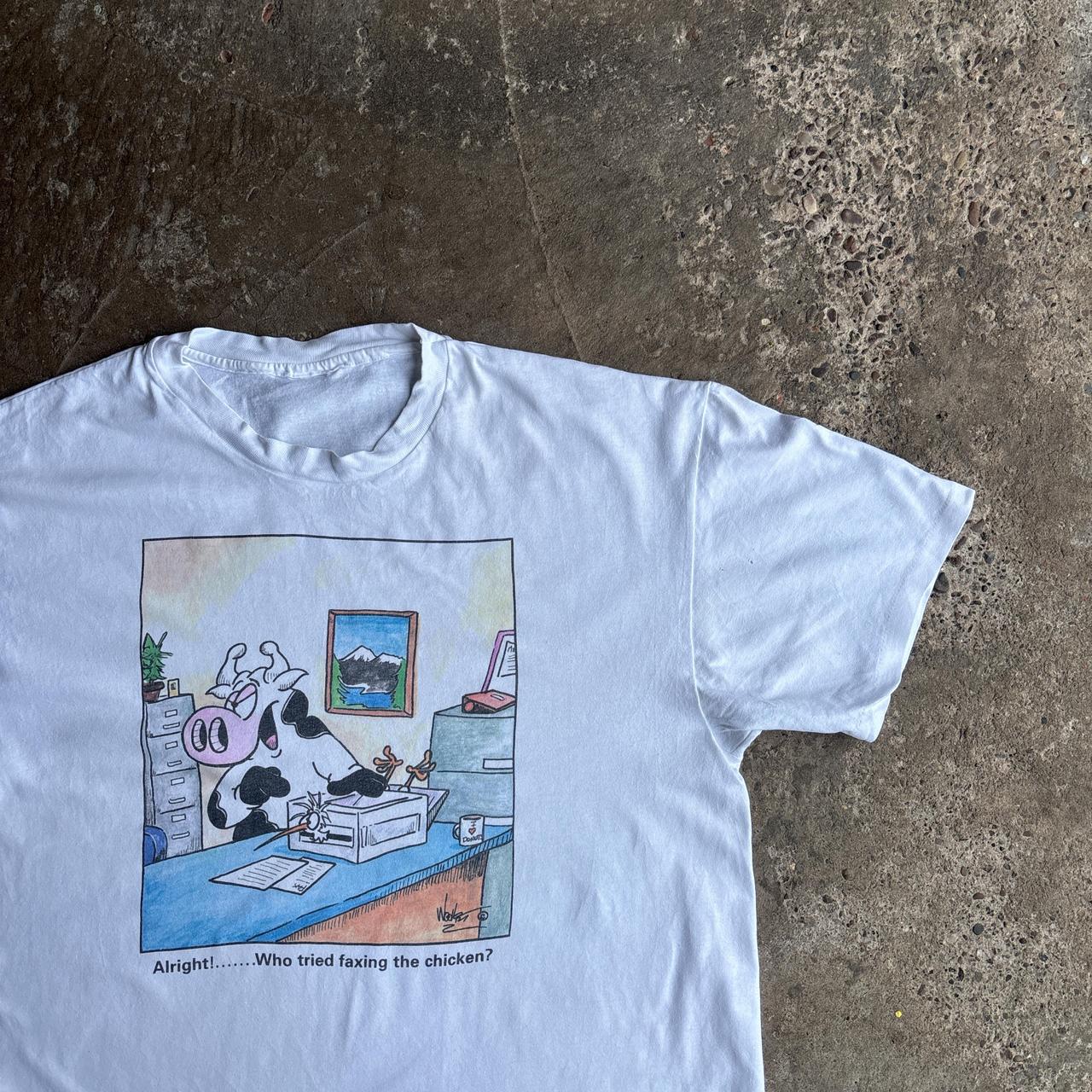 White Single Stitch Funny Graphic Cow T-Shirt - XL