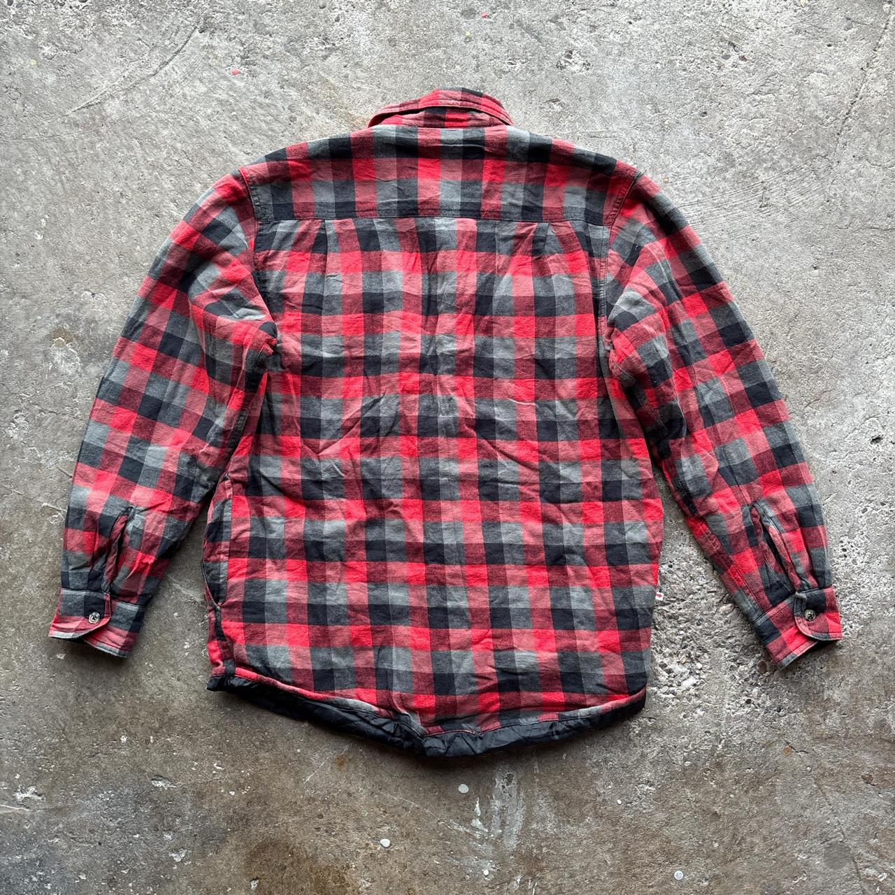 Red, grey and black plaid Wrangler workwear shirt