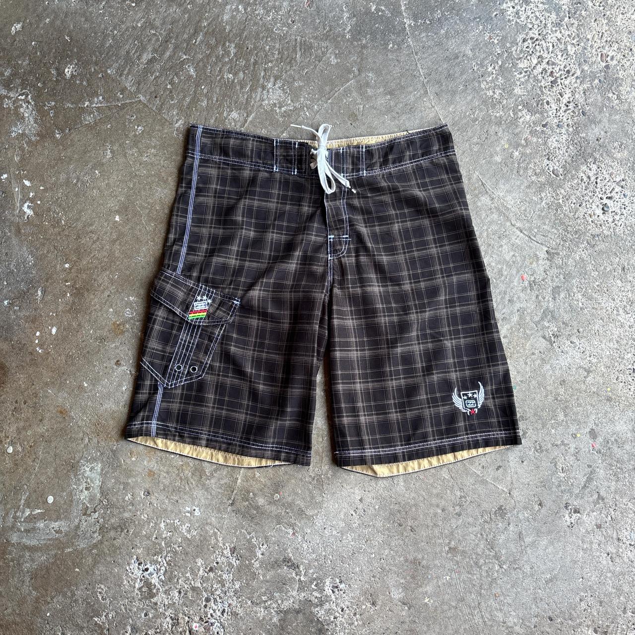 Brown Checkered Billabong Board Shorts