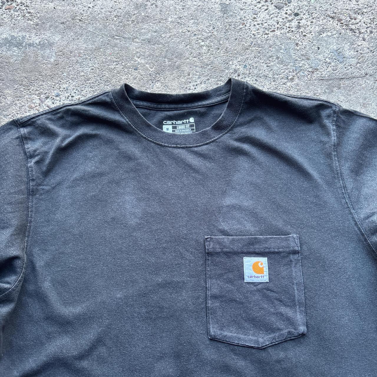 Washed black Carhartt single pocket t-shirt - M