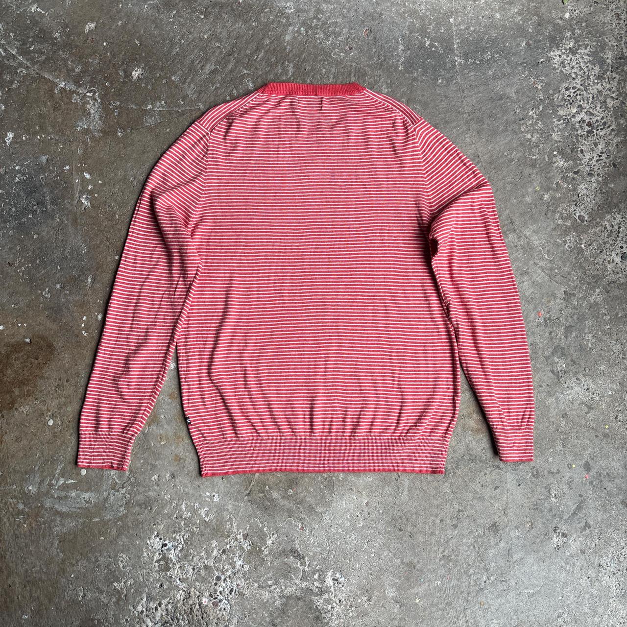 Red & White Striped Nautica Knit Jumper - L