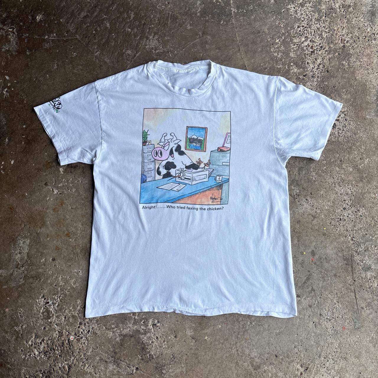 White Single Stitch Funny Graphic Cow T-Shirt - XL