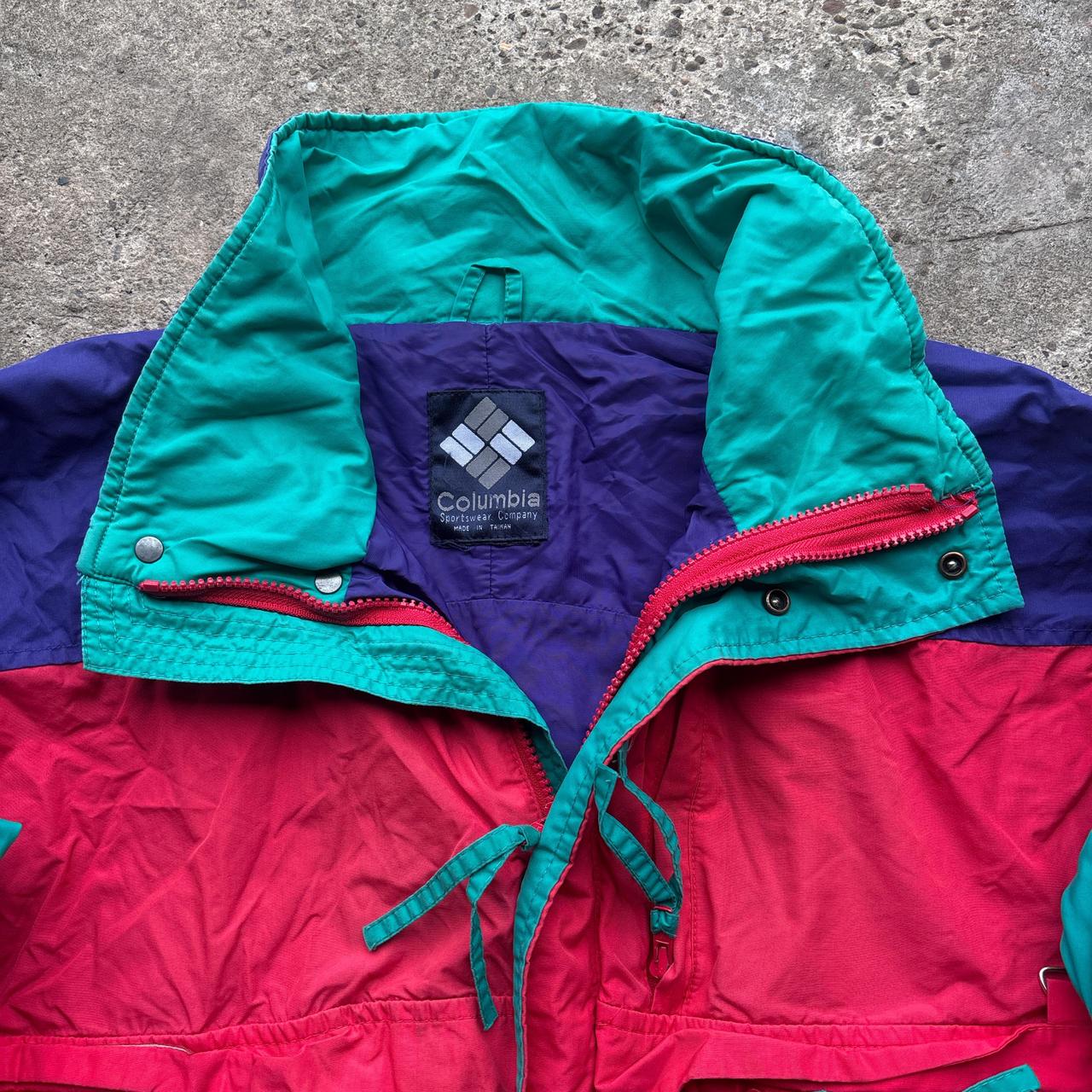 Vintage Red, purple and green Colombia rain jacket