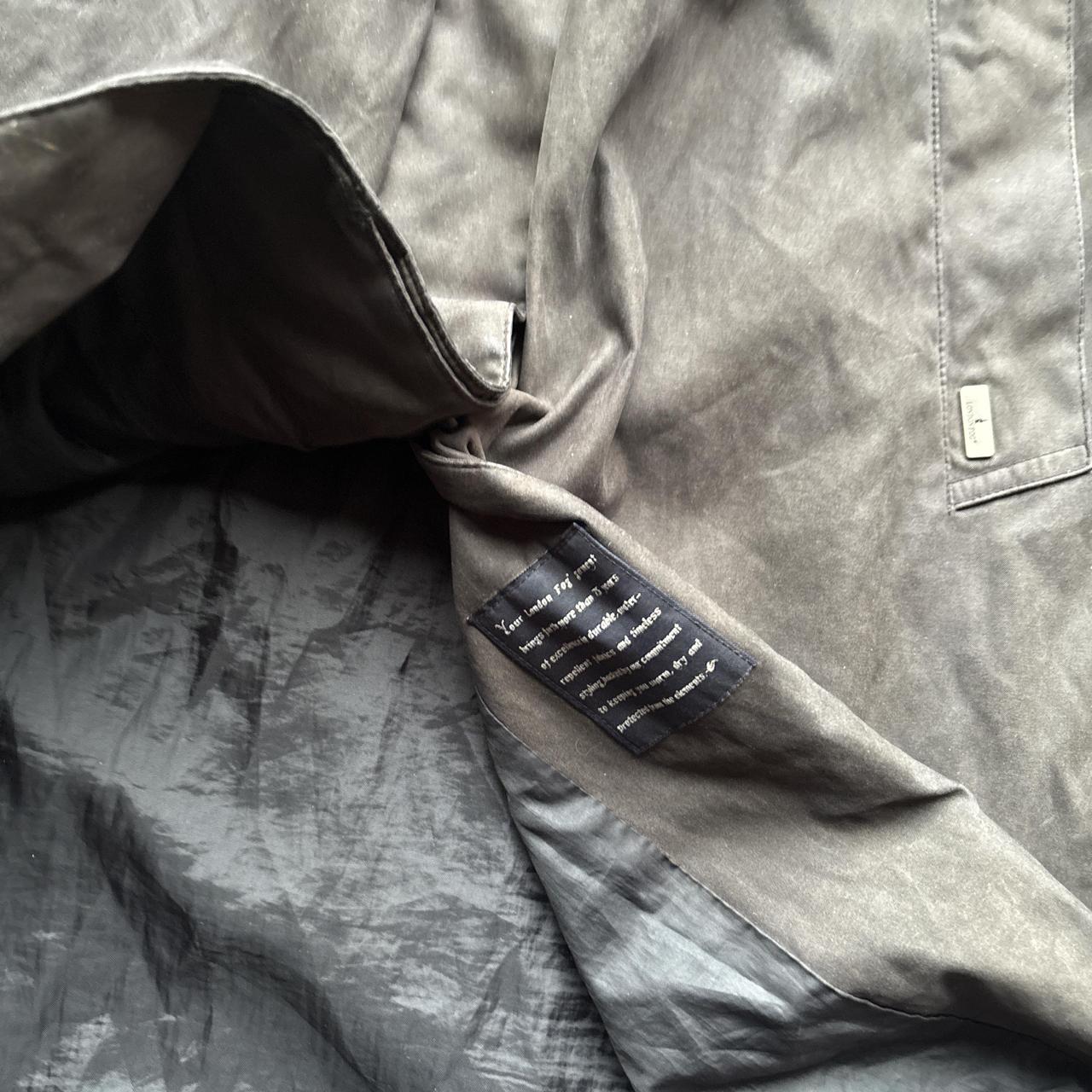 Black London Fog trench coat with removable hood