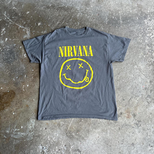 Grey Nirvana Smiley Face Graphic T-Shirt