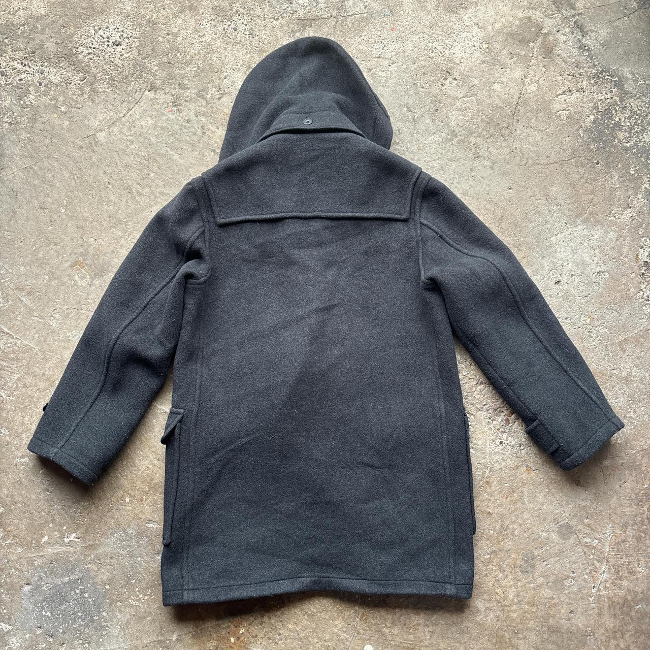 Black Montgomery wool duffle coat with chequered lining
