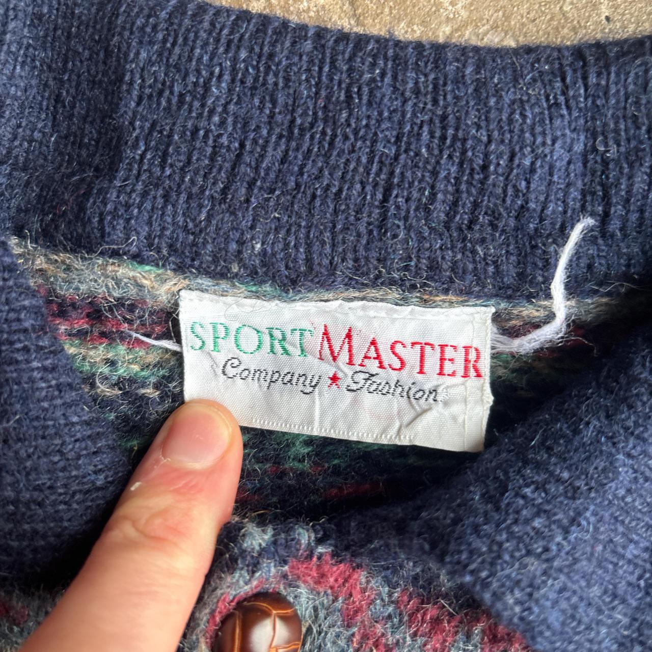 Navy Patterned Design Wool Button Jumper - L