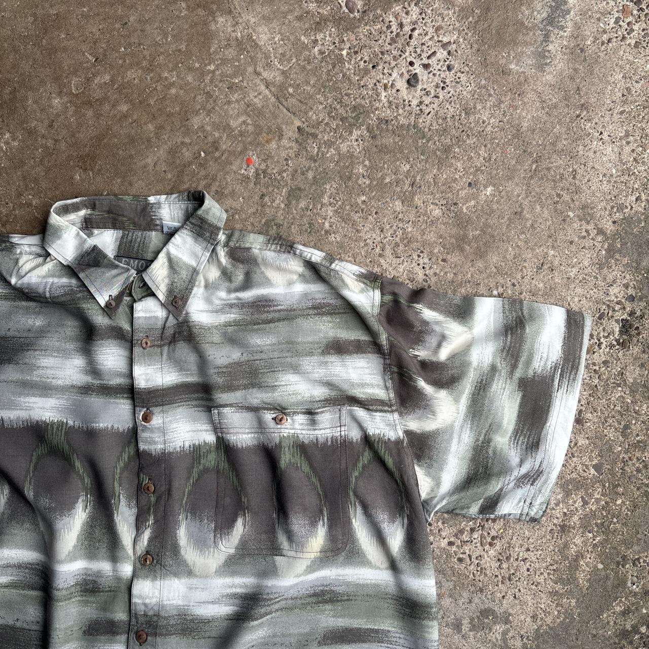Green Patterned Vintage Style Short-Sleeve Shirt