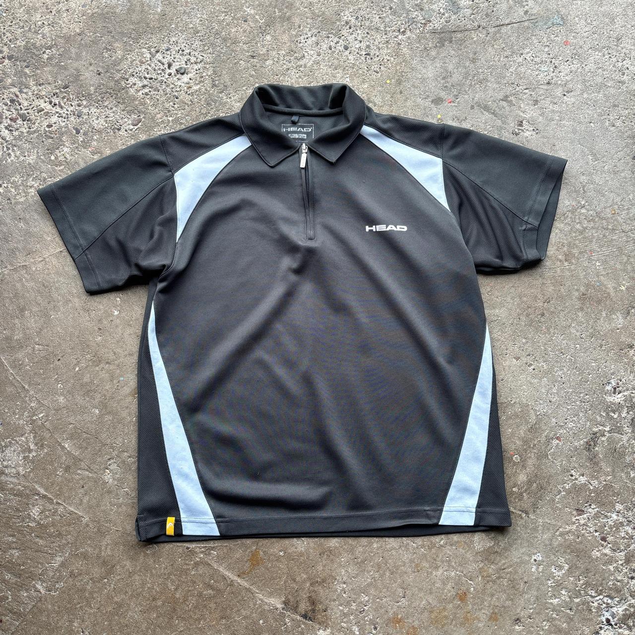 Grey and white Head quarter zip polo shirt - S