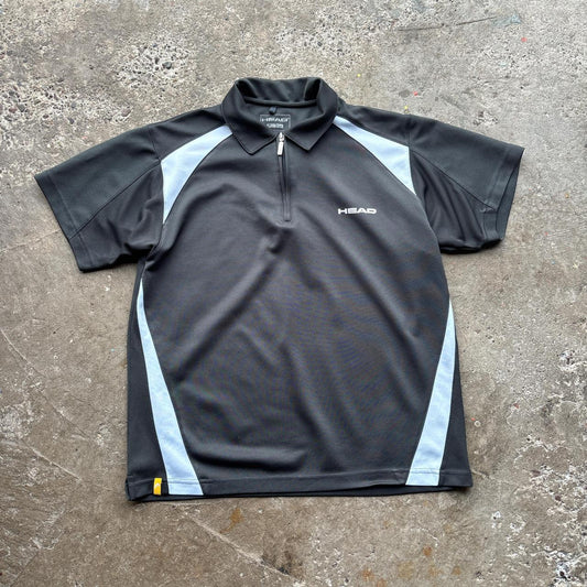 Grey and white Head quarter zip polo shirt - S