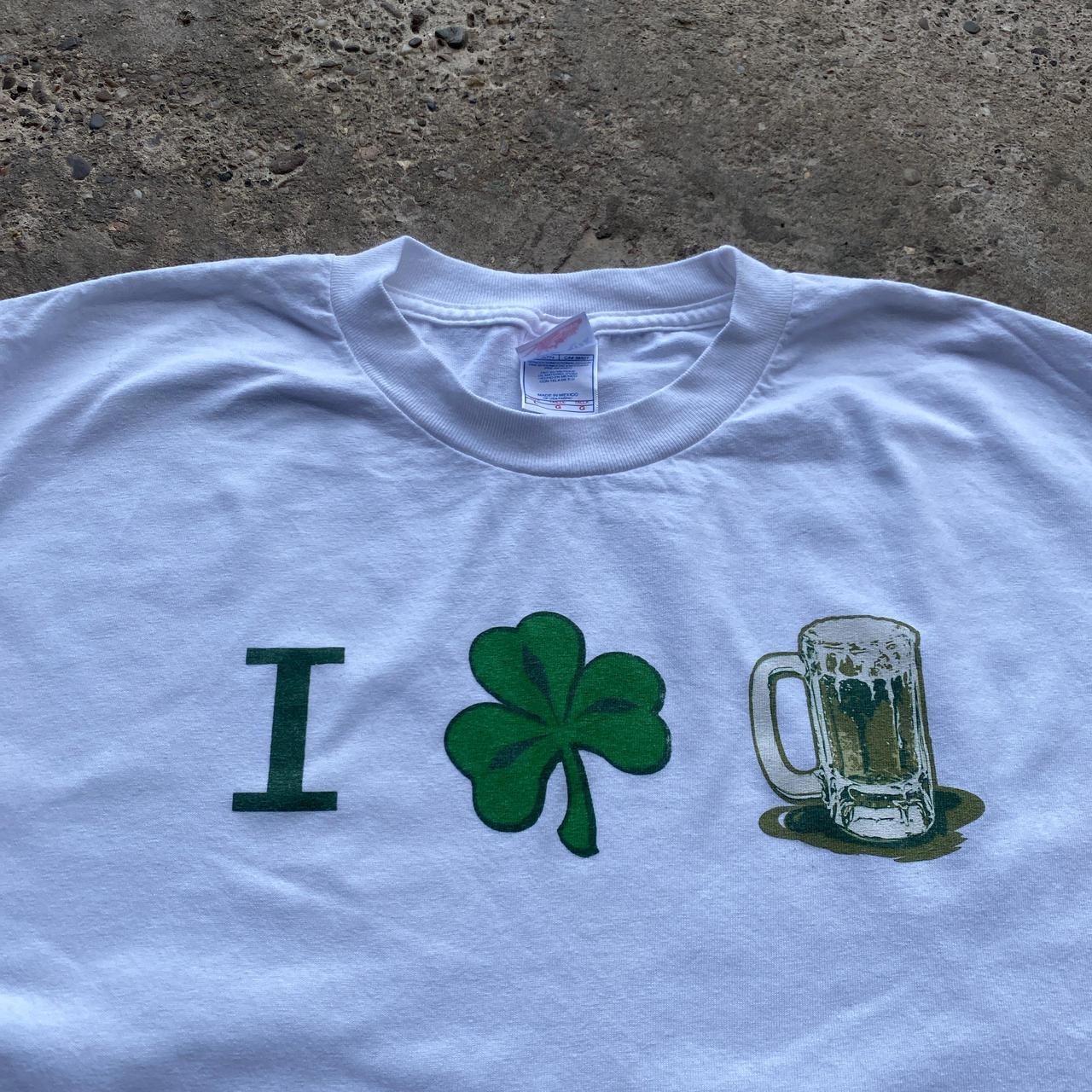 White graphic tee with Irish drinking print - L