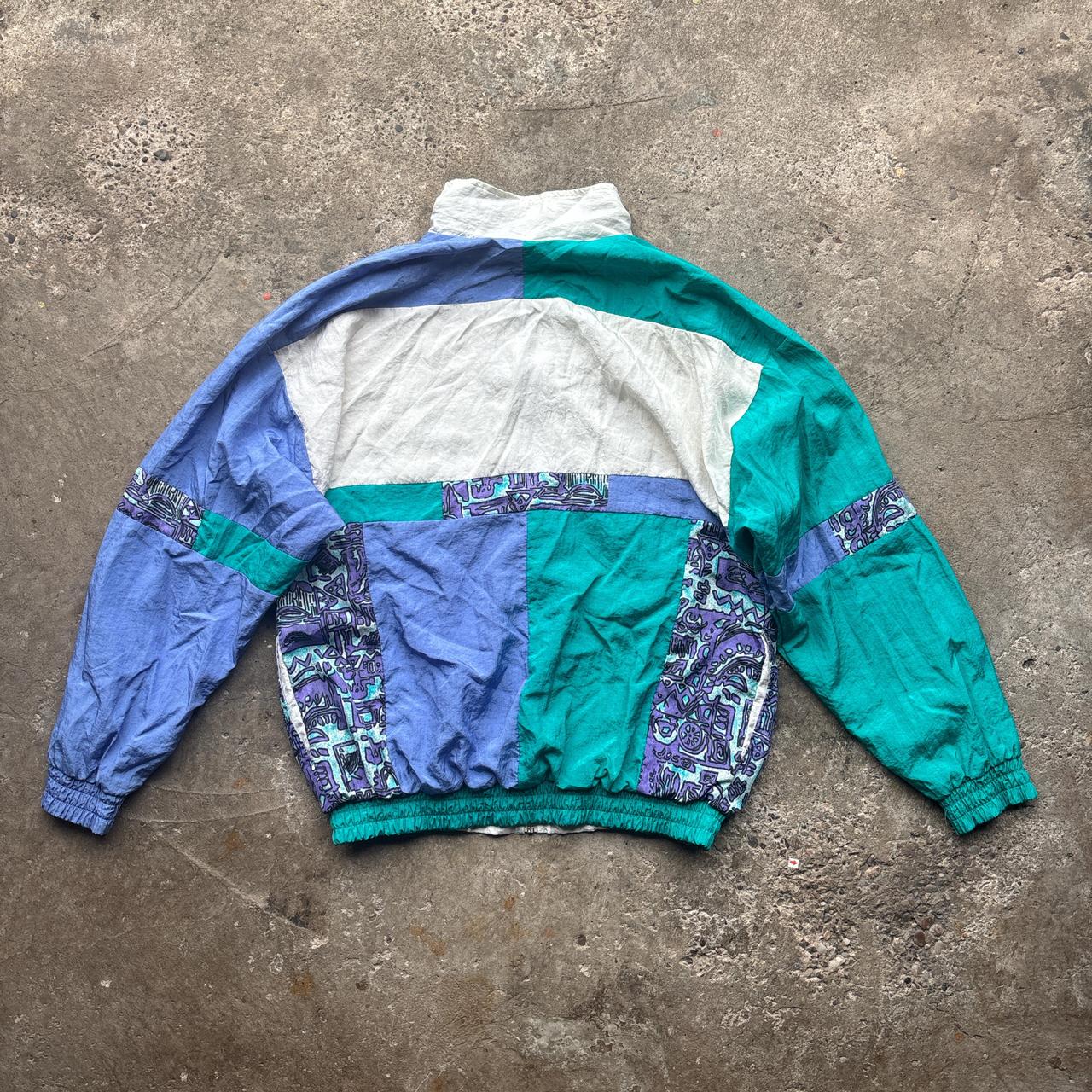 80s White, Green and purple Cheetah track jacket