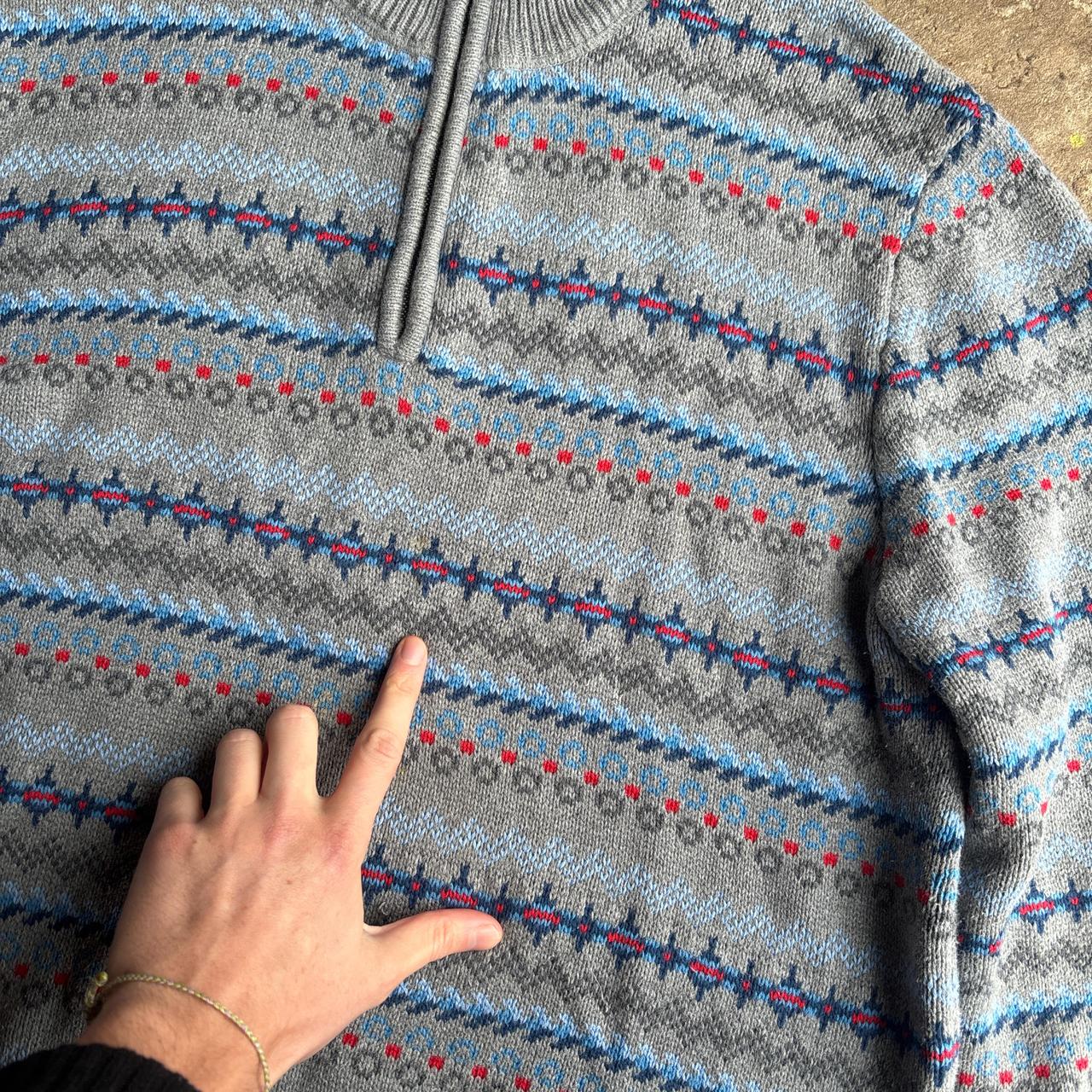 Grey & Blue Patterned Nautica Quarter Zip Jumper - XL