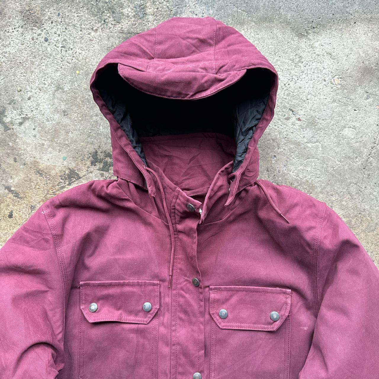 Burgundy workwear jacket with chequered lining
