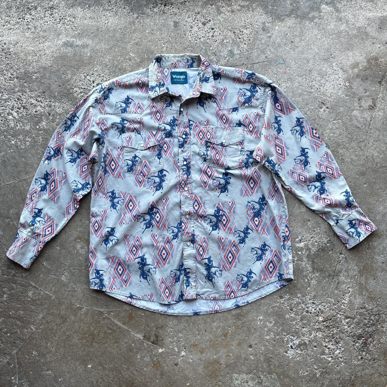 Grey Wrangler Western shirt with Aztec and cowboy print