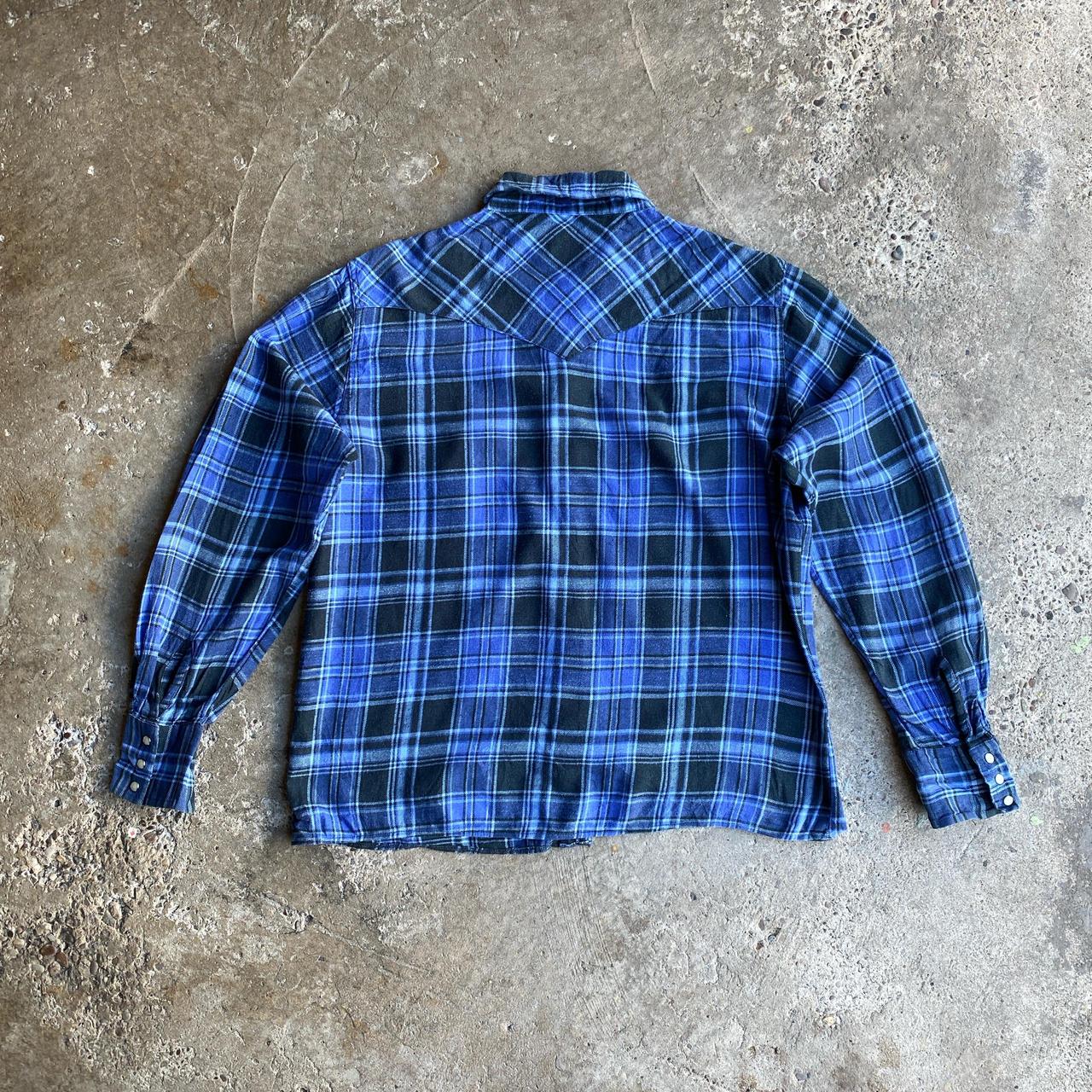 Blue & Black Plaid Flannel Wrangler Shirt - M