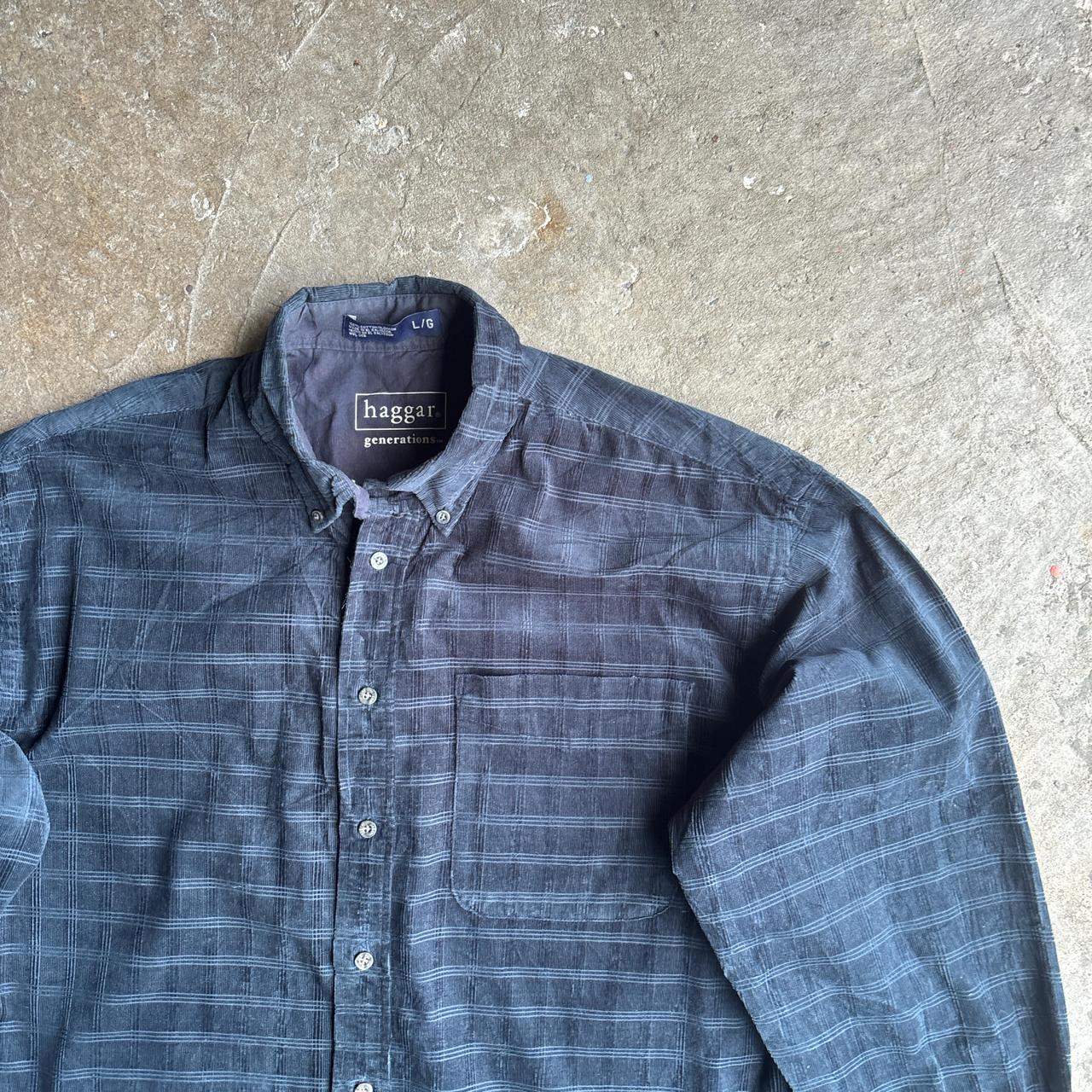 Navy Plaid Corduroy Long-Sleeve Shirt - L
