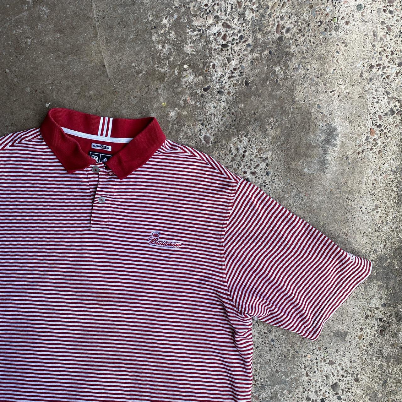 Red & White Striped Adidas ‘Budweiser’ Polo Shirt - L