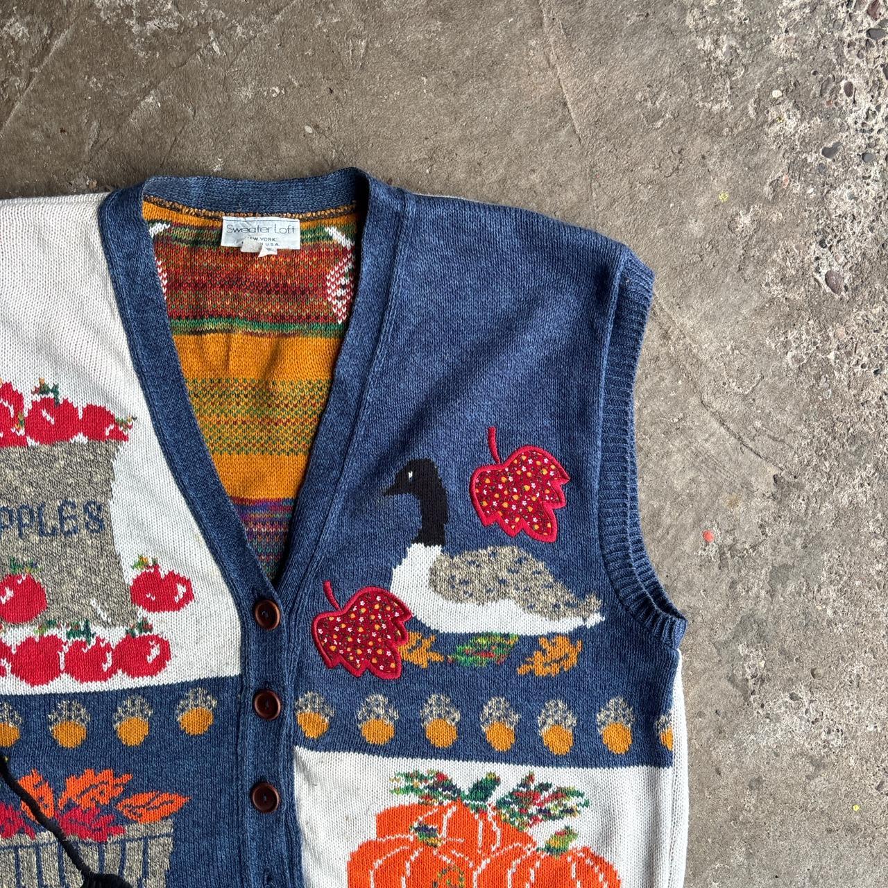 Blue & White Cotton Patterned Vest Jumper - XL