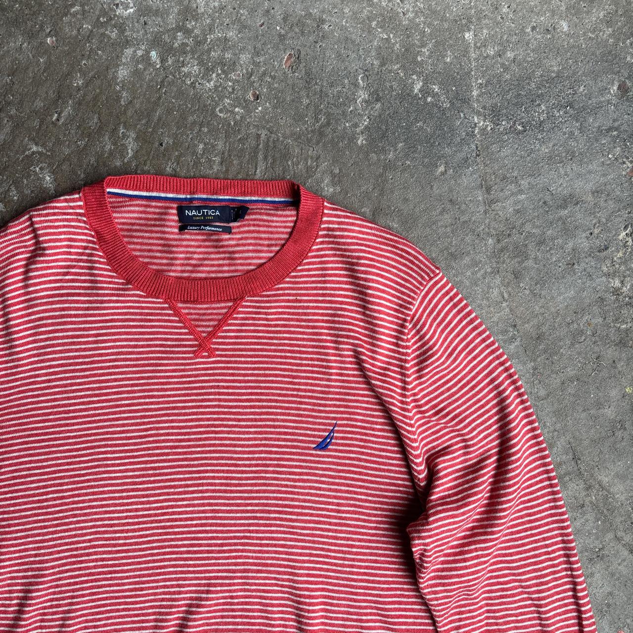 Red & White Striped Nautica Knit Jumper - L