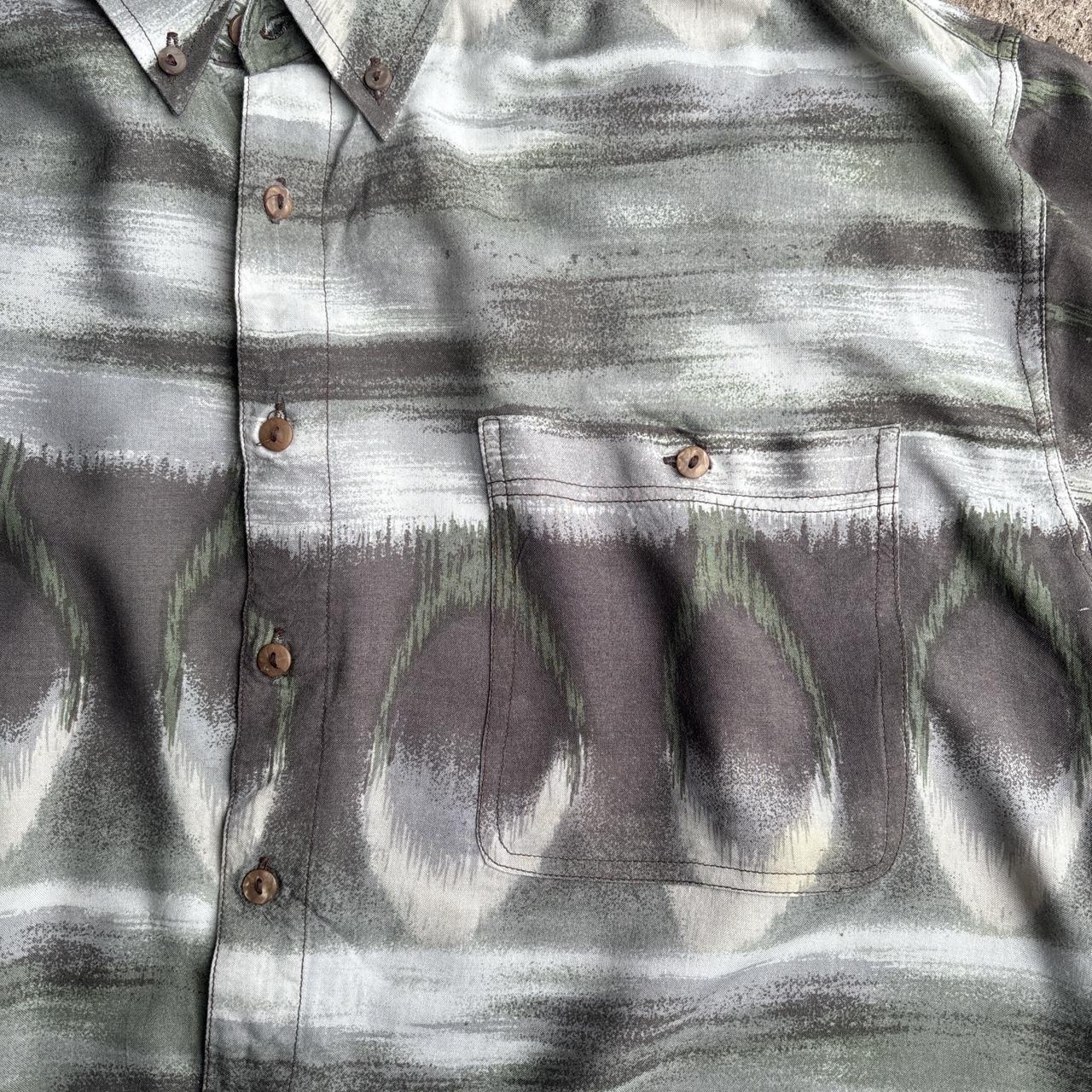 Green Patterned Vintage Style Short-Sleeve Shirt