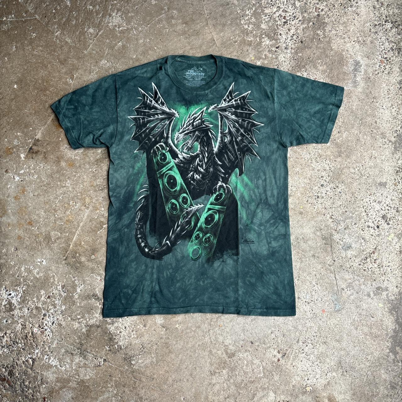 Green Tie Dye Electric Dragon Graphic T-Shirt