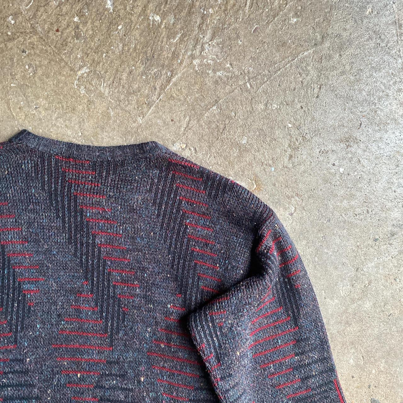 Vintage Grey & Red Knit Jumper - M