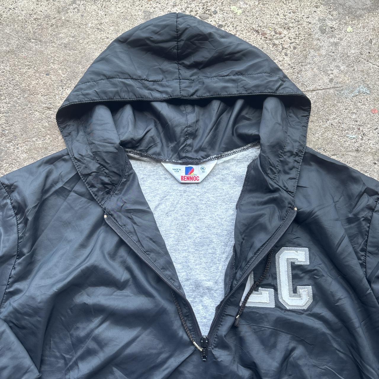 90s black hooded baseball track jacket